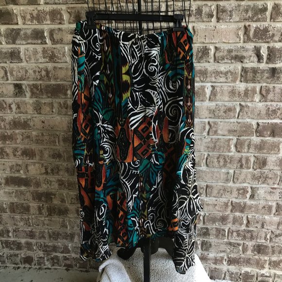 Chico's Silk Skirt Lined Tribal Asymmetrical Boho - Picture 1 of 11